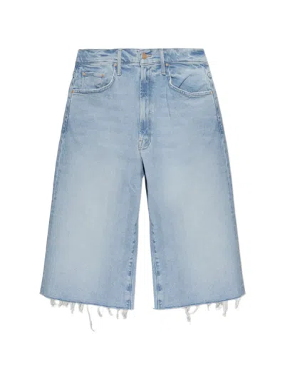 Mother The Whole Lot Frayed Denim Shorts In Blue