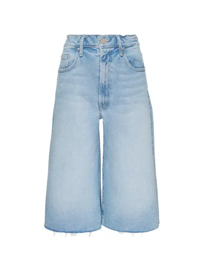 Mother Low-rise Wide-leg Denim Shorts In Blue