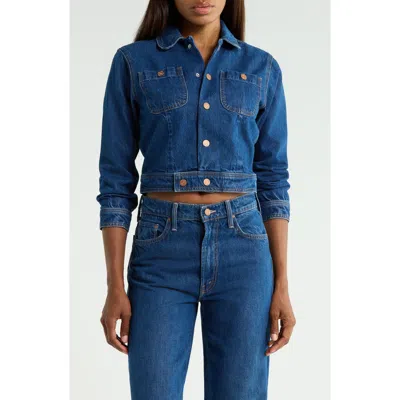Mother The Wingman Peter Pan Collar Denim Jacket In Blue