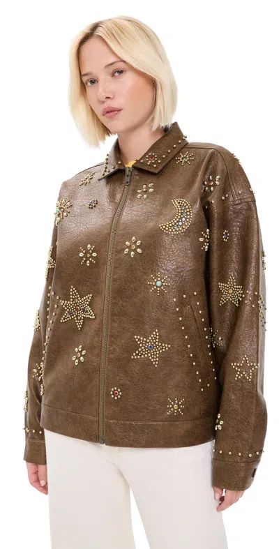 Mother The Zip It Faux Leather Jacket Brown And Cream