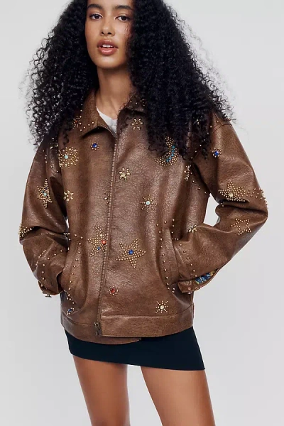Mother The Zip It Faux-leather Jacket In Brown