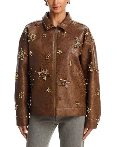 Mother The Zip It Studded Faux Leather Jacket In Brown