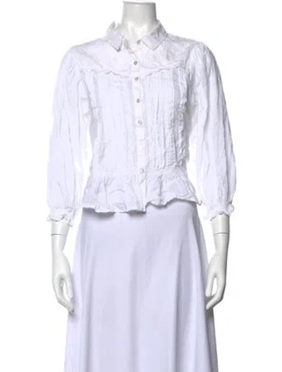 Pre-owned Mother Three-quarter Sleeve Blouse In White