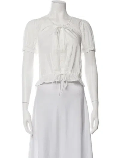 Pre-owned Mother Tie Neck Short Sleeve Blouse W/ Tags In White
