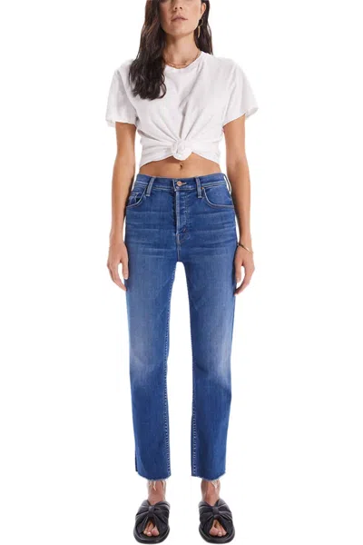 Mother Tomcat Ankle Fray Jeans In Let's Just Be Friends In Blue