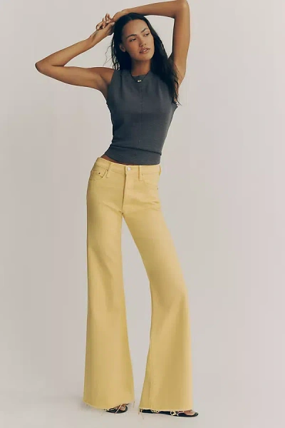 Mother Tomcat Roller Fray High-rise Wide-leg Jeans In Yellow