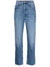 Mother Tomcat Stonewashed Cropped Jeans In Blue