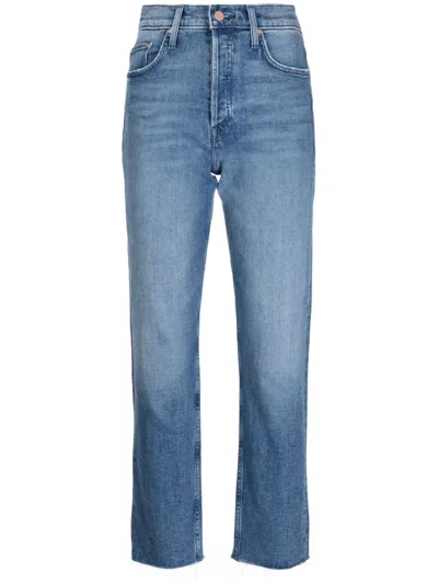 Mother Tomcat Stonewashed Cropped Jeans In Blue