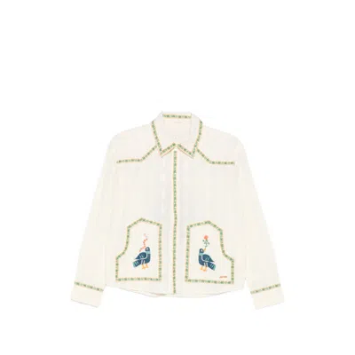 Mother Womens Folk Fable The Peasant Poet Embroidered Cotton Shirt In Neutral