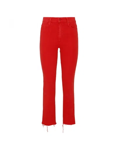 Mother Trimmed Jeans In Red