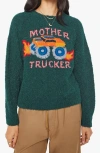 Mother Trucker Alpaca Blend Graphic Crewneck Sweater In Green