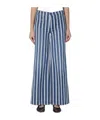 Mother Cotton Twister Sneak Jeans With Striped Pattern In Blue
