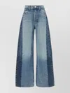 Mother The Pipe Dream Button Sneak Fray Distressed High-rise Wide-leg Jeans In Blue