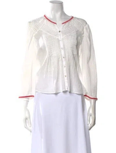 Pre-owned Mother V-neck Long Sleeve Blouse In White