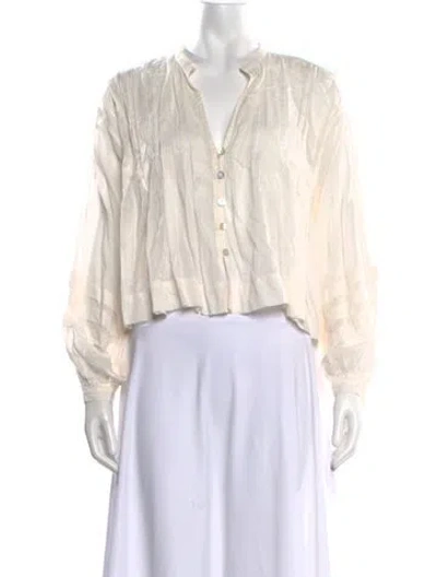 Pre-owned Mother V-neck Long Sleeve Blouse In White
