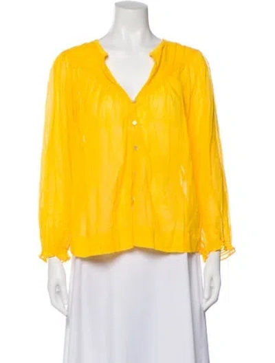 Pre-owned Mother V-neck Long Sleeve Blouse In Yellow