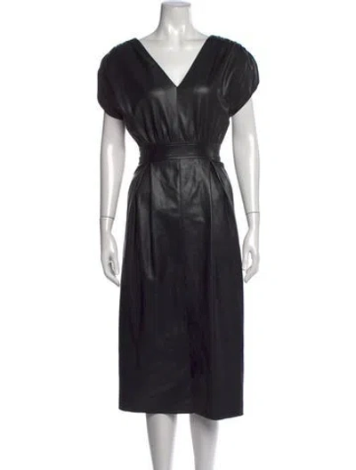 Pre-owned Mother V-neck Midi Length Dress In Black