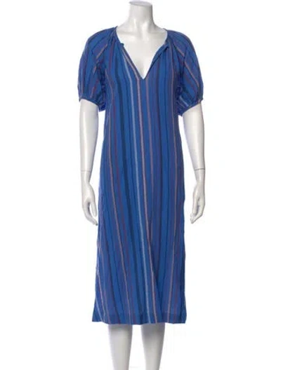 Pre-owned Mother V-neck Midi Length Dress In Blue