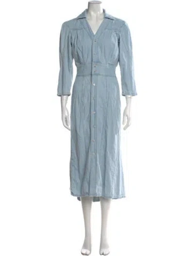 Pre-owned Mother V-neck Midi Length Dress In Blue