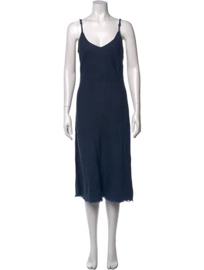 Pre-owned Mother V-neck Midi Length Dress In Blue