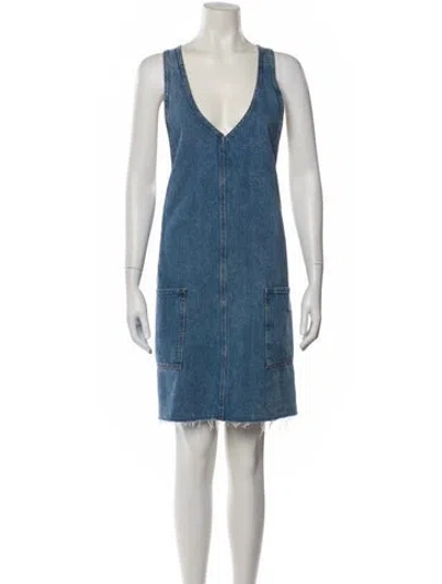 Pre-owned Mother V-neck Mini Dress In Blue