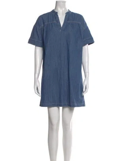 Pre-owned Mother V-neck Mini Dress In Blue