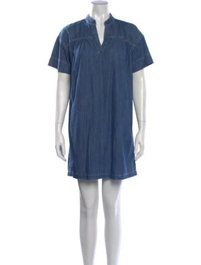 Pre-owned Mother V-neck Mini Dress In Blue
