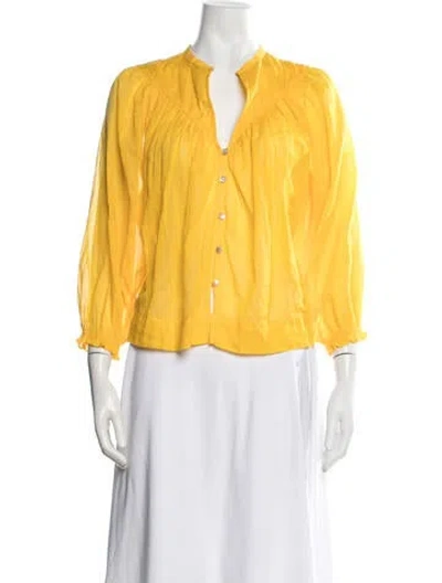 Pre-owned Mother V-neck Three-quarter Sleeve Blouse In Yellow