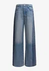 Mother The Pipe Dream Button Sneak Fray Distressed High-rise Wide-leg Jeans In Blue