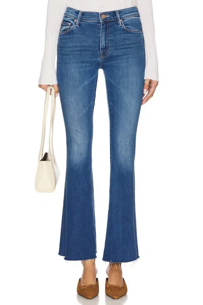 Mother Weekender Fray Mid Rise Flare Jeans In Connect The Dots In Blue