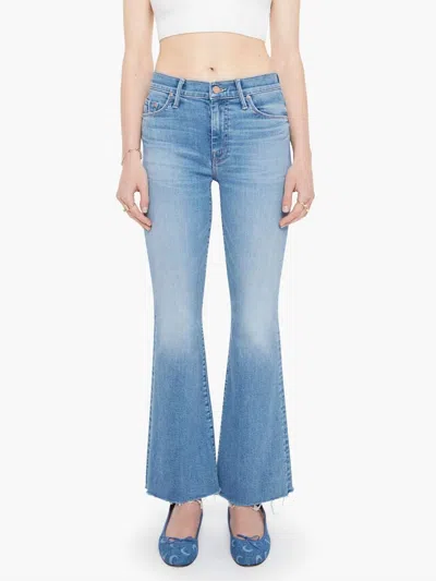 Mother Weekender Fray Mid Rise Flare Jeans In Ride Hard Live Louder In Blue