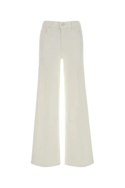 Mother The Twister Sneak White Jeans With Belt Loops And Wide Leg In Denim Woman