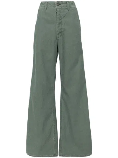 Mother Wide-leg Cotton Jeans In Green