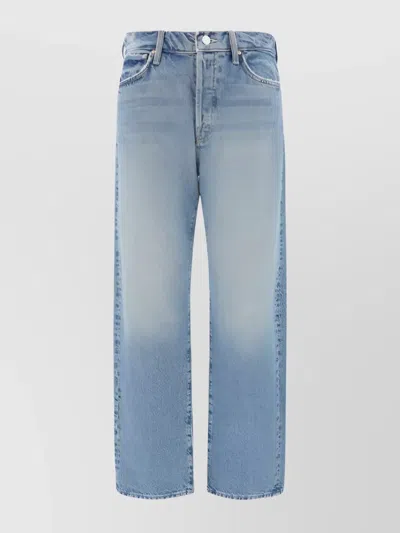 Mother Wide Leg Cotton Jeans With Back Pockets In Blue