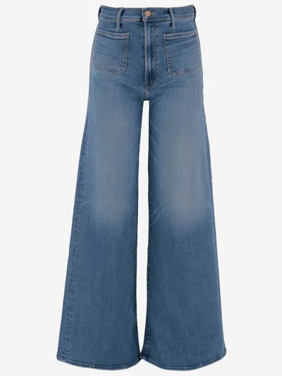 Mother Wide Leg Jeans In Stretch Cotton Blend In Blue