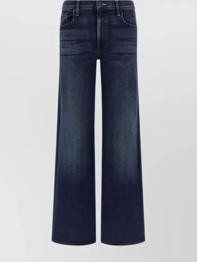 Mother Wide Leg Mid Rise Denim Trousers In Blue