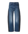 Mother Lil Half Pipe Denim Pants With Black Band In Blue