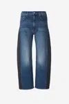 Mother Lil Half Pipe Denim Pants With Black Band In Denim Dark Blue