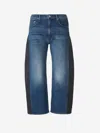 Mother Lil Half Pipe Denim Pants With Black Band In Detail Of Insert On The Outer Seam