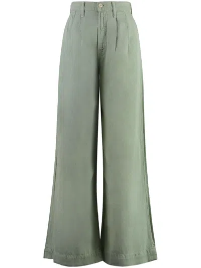 Mother The Major Sneak Roller High Rise Wide Leg Jeans In Roger That In Green