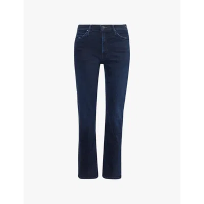 Mother Womens Dazzler Dark-wash Slim-leg Mid-rise Stretch-denim Jeans Chip On My Shoulder In Blue