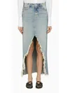 Mother The Ditcher Maxi Super Frayed Skirt In Light Blue