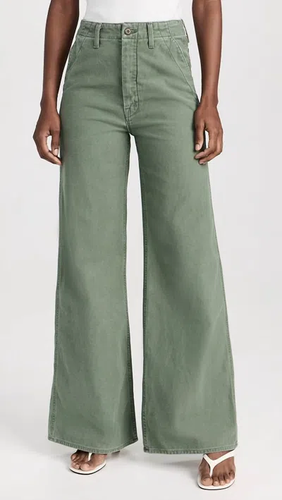 Mother Major Sneak Roller High Rise Wide Leg Jeans In Roger That In Green