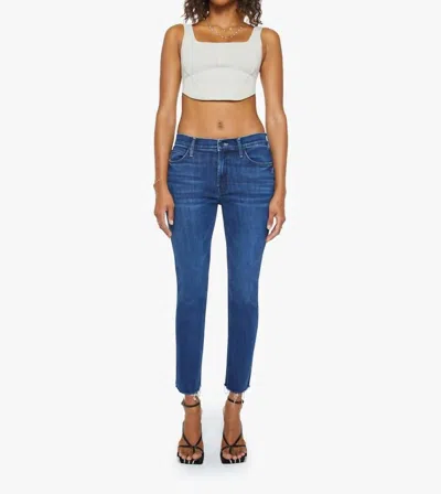 Mother Mid Rise Dazzler Ankle Fray Straight Leg Jeans In Fancy In Blue