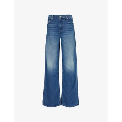 Mother Womens Paint The Town The Spinner Zip Regular-fit Wide-leg Mid-rise Recycled-denim Jeans