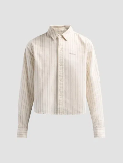 Mother The Cropped Bestie Cream And Stripe Shirt In Neutral