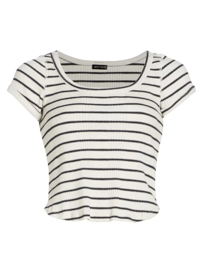 Mother Women's The Itty Bitty Cotton-blend Scoopneck Top In Black And White Stripe