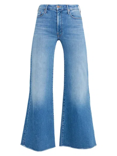 Mother Women's The Roller Mid-rise Stretch Wide-leg Fray Jeans In Blue