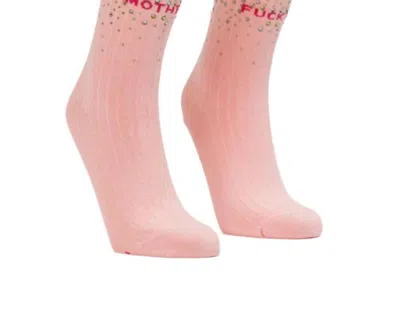 Mother Women's Tube Socks In Pink With Crystals In Multi