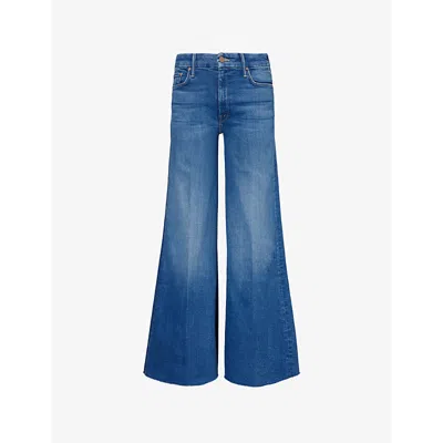 Mother Womens Work Hard Play Hard The Roller Frayed-hem Wide-leg Mid-rise Stretch-denim Jeans